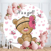 Aperturee - Its A Girl Round Pink Bear Baby Shower Backdrop